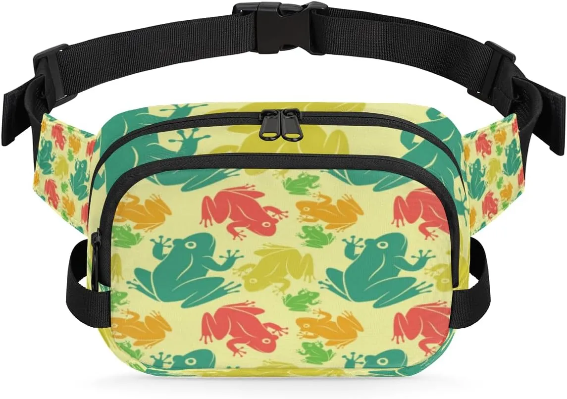 Frogs Funny Cute Fanny Packs for Women Men Fashion Waist Packs Belt Bag Water-resistant Crossbody Bag Waist Pouch Waist Pack Hip Bum Bag for Hiking Casual Travel Cycling