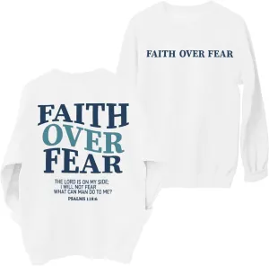 FRYAID Christian Sweatshirt Women Faith Over Fear Christian Religious Sayings Pullover Shirt Letter Print Long Sleeve Tops