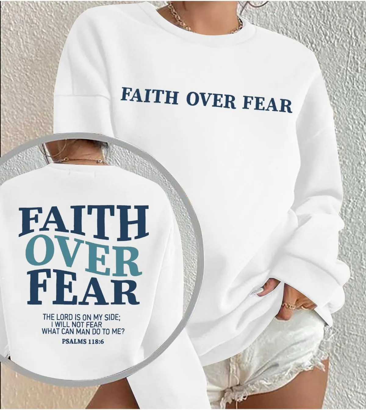FRYAID Christian Sweatshirt Women Faith Over Fear Christian Religious Sayings Pullover Shirt Letter Print Long Sleeve Tops
