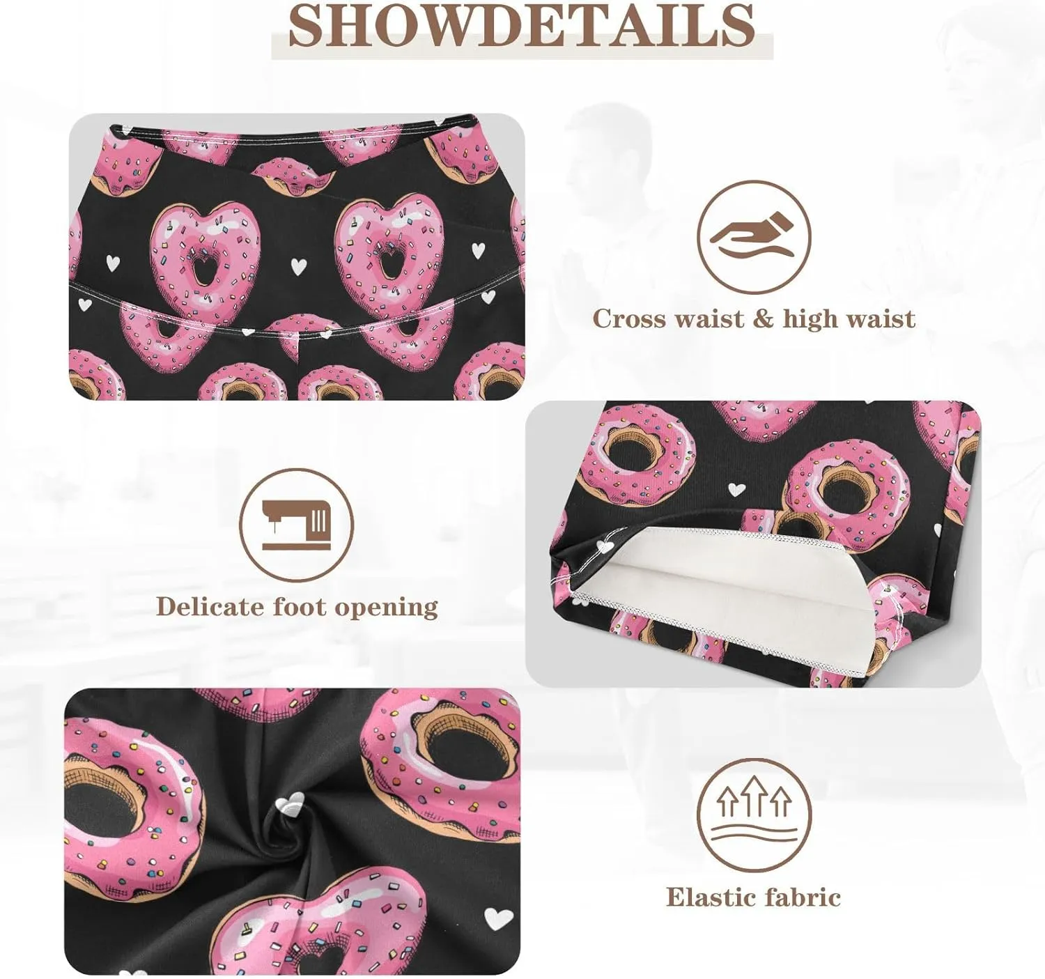Fustylead Pink Heart Donut Women's Casual Bootleg Yoga Pants High Waist Bell Bottom Trousers