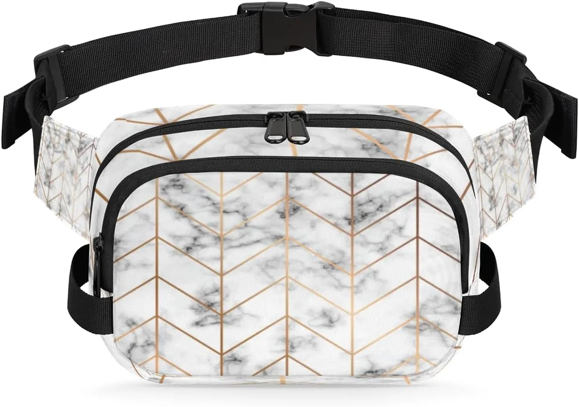 Geometric Line Golden Marble Fanny Packs for Women Men Fashion Waist Packs Belt Bag Water-resistant Crossbody Bag Waist Pouch Waist Pack Hip Bum Bag for Hiking Casual Travel Cycling