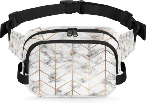 Geometric Line Golden Marble Fanny Packs for Women Men Fashion Waist Packs Belt Bag Water-resistant Crossbody Bag Waist Pouch Waist Pack Hip Bum Bag for Hiking Casual Travel Cycling