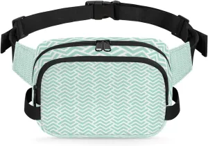 Geometric Stripes Turquoise Fanny Pack Crossbody Bags for Women Men Waist Packs Hip Bum Bag Cross Body Fanny Pack with Adjustable Strap for Running Hiking Travel