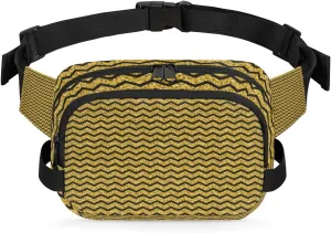 Gold Black Chevron Wave Fanny Packs for Women Men Fashion Waist Packs Belt Bag Water-resistant Crossbody Bag Waist Pouch Waist Pack Hip Bum Bag for Hiking Casual Travel Cycling