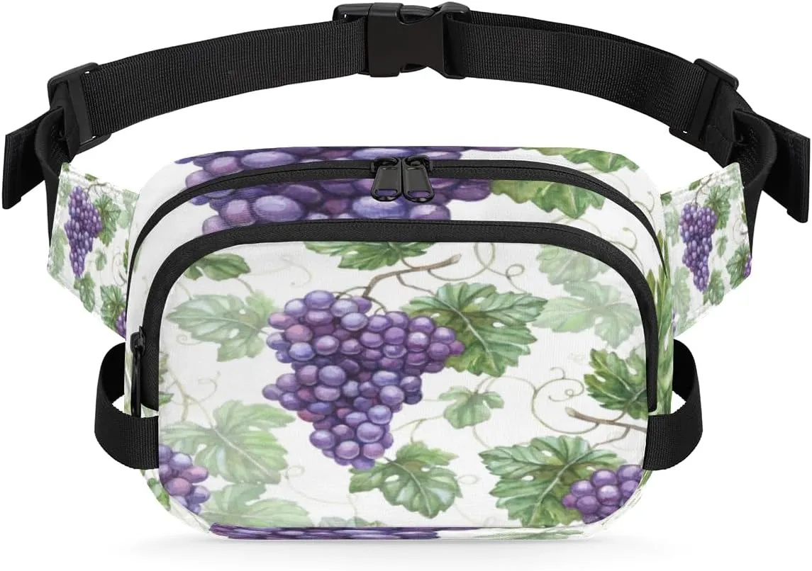 Grape Purple Green Fanny Packs for Women Men Fashion Waist Packs Belt Bag Water-resistant Crossbody Bag Waist Pouch Waist Pack Hip Bum Bag for Hiking Casual Travel Cycling