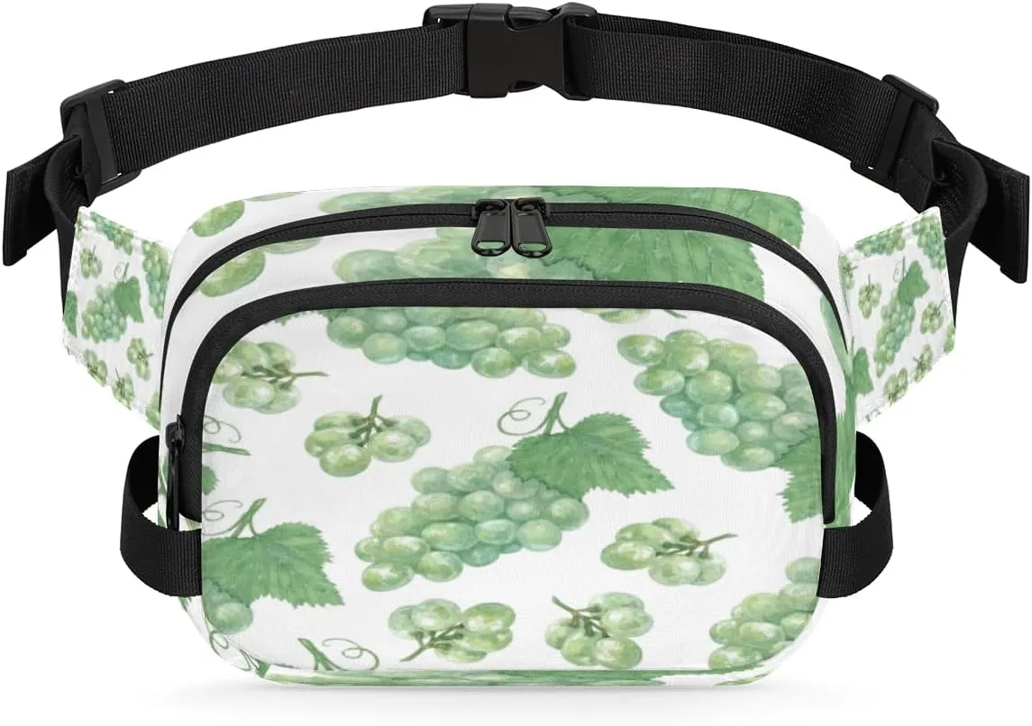 Grapes Pastel Green Fanny Pack Crossbody Bags for Women Men Waist Packs Hip Bum Bag Cross Body Fanny Pack with Adjustable Strap for Running Hiking Travel