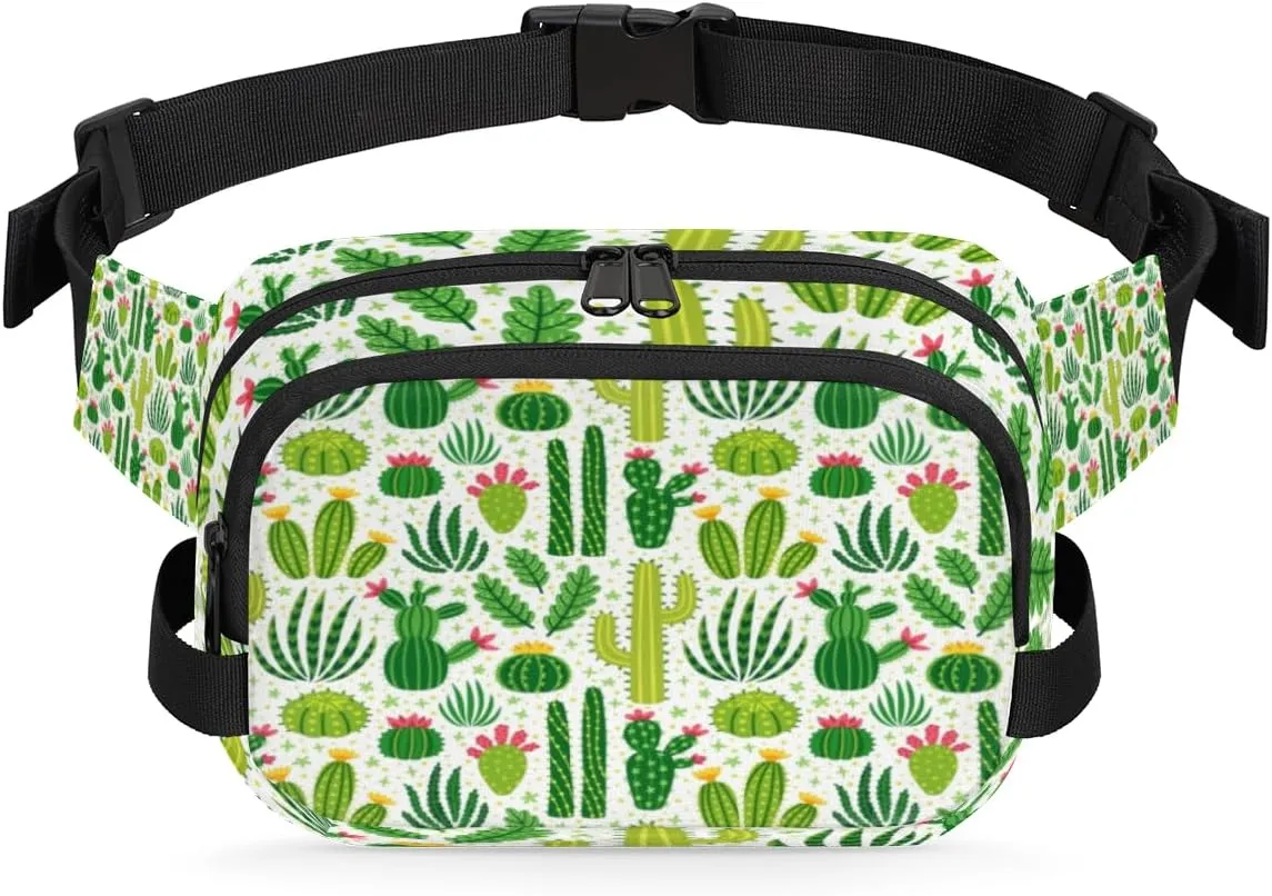 Green Cactus Cute Fanny Packs for Women Men Fashion Waist Packs Belt Bag Water-resistant Crossbody Bag Waist Pouch Waist Pack Hip Bum Bag for Hiking Casual Travel Cycling