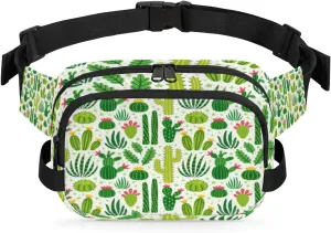 Green Cactus Cute Fanny Packs for Women Men Fashion Waist Packs Belt Bag Water-resistant Crossbody Bag Waist Pouch Waist Pack Hip Bum Bag for Hiking Casual Travel Cycling