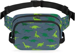 Green Dinosaur Fanny Pack Crossbody Bags for Women Men Waist Packs Hip Bum Bag Cross Body Fanny Pack with Adjustable Strap for Running Hiking Travel