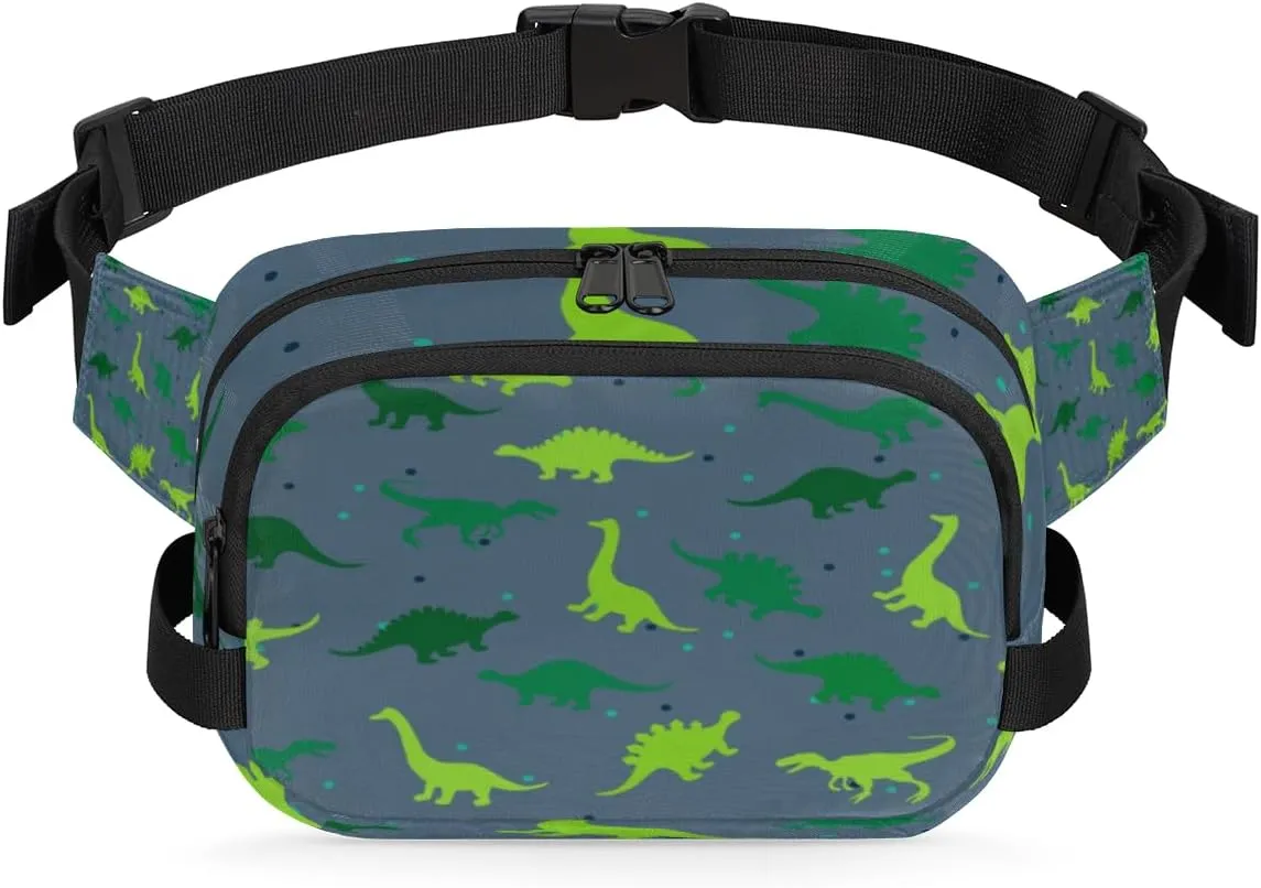 Green Dinosaur Fanny Pack Crossbody Bags for Women Men Waist Packs Hip Bum Bag Cross Body Fanny Pack with Adjustable Strap for Running Hiking Travel