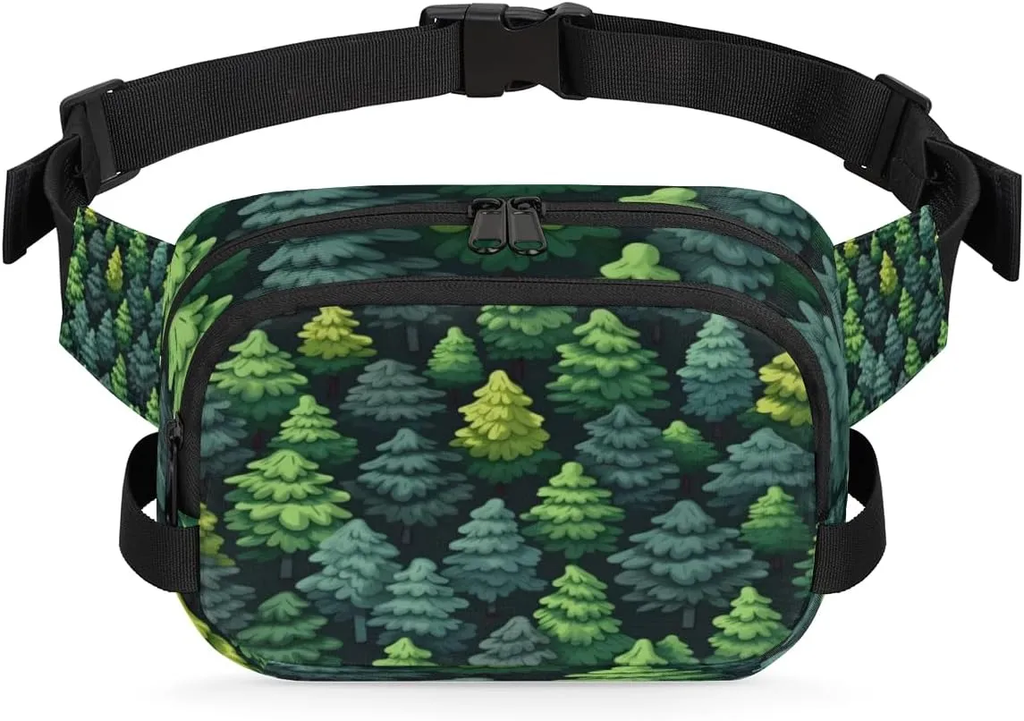 Green Forest Tree Fanny Packs for Women Men Fashion Waist Packs Belt Bag Water-resistant Crossbody Bag Green Tree Waist Pouch Waist Pack Hip Bum Bag for Hiking Casual Travel Cycling