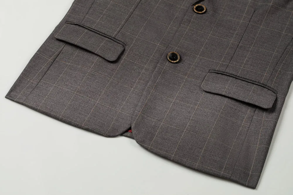 Grey Plaid 3 Piece Boys Suits Blazer Vest and Pants