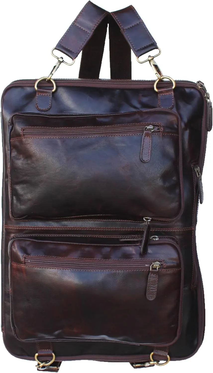 Handcrafted Full-Grain Crushed Brown Leather Travel Utility Bag for Men Women 18SKB43
