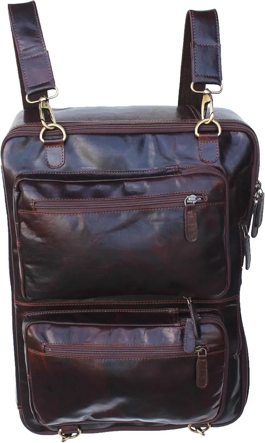 Handcrafted Full-Grain Crushed Brown Leather Travel Utility Bag for Men Women 18SKB43