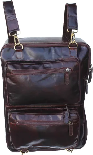 Handcrafted Full-Grain Crushed Brown Leather Travel Utility Bag for Men Women 18SKB43