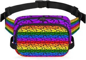 Heart Shape Rainbow Stripe Fanny Pack Crossbody Bags for Women Men Waist Packs Hip Bum Bag Cross Body Fanny Pack with Adjustable Strap for Running Hiking Travel