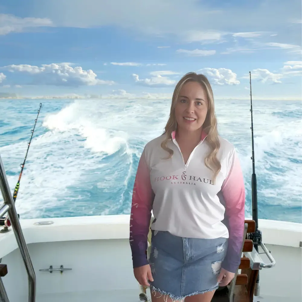 Hook And Haul | Premium Ladies Range Pink Salt Lake | Zip Front Polo