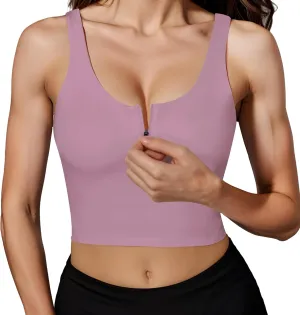 HORISUN Sports Bra Longline Zip Front Closure Workout Tops Yoga Crop Tank Top with Built in Bra for Women