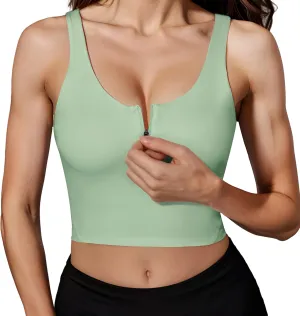 HORISUN Sports Bra Longline Zip Front Closure Workout Tops Yoga Crop Tank Top with Built in Bra for Women