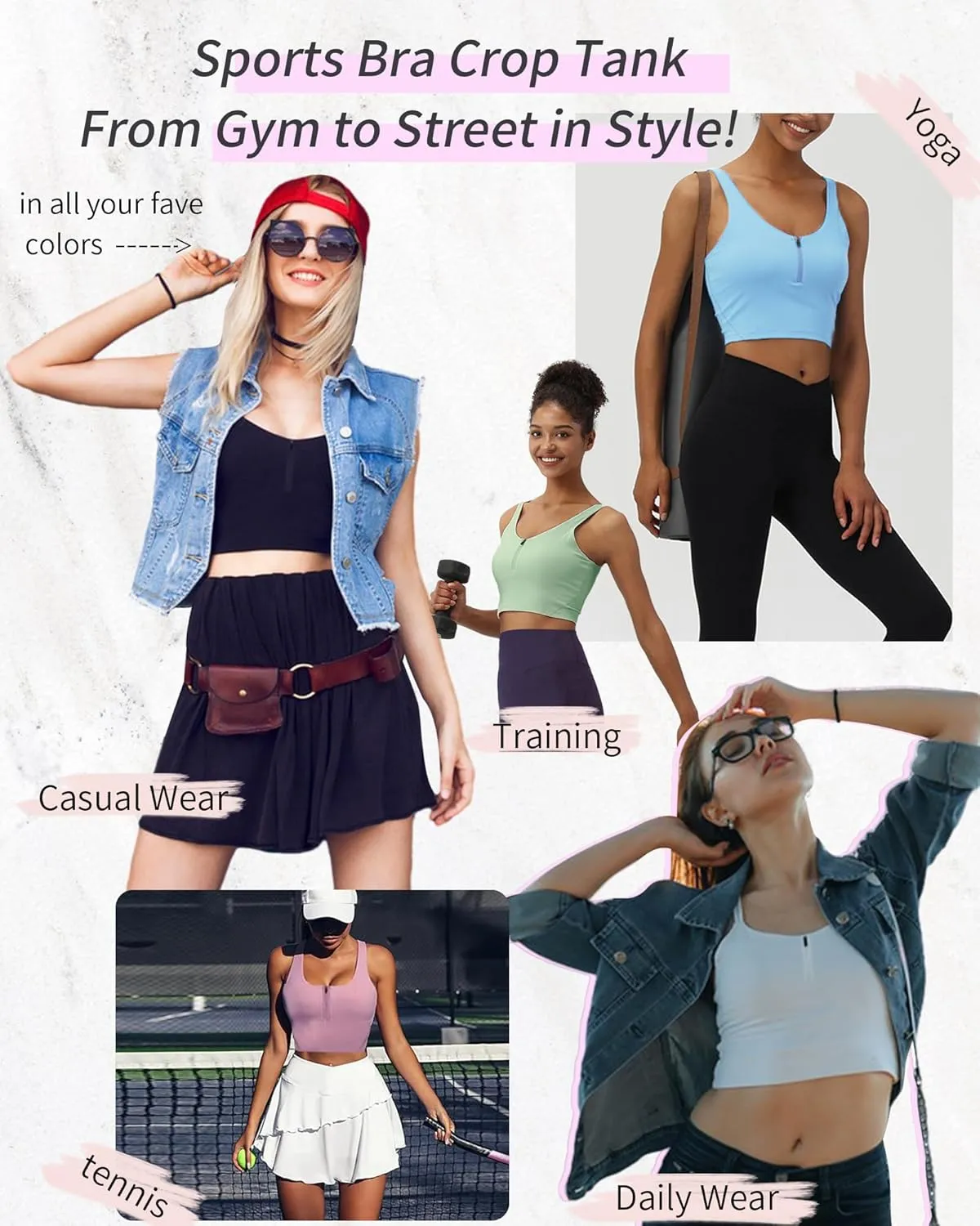 HORISUN Sports Bra Longline Zip Front Closure Workout Tops Yoga Crop Tank Top with Built in Bra for Women