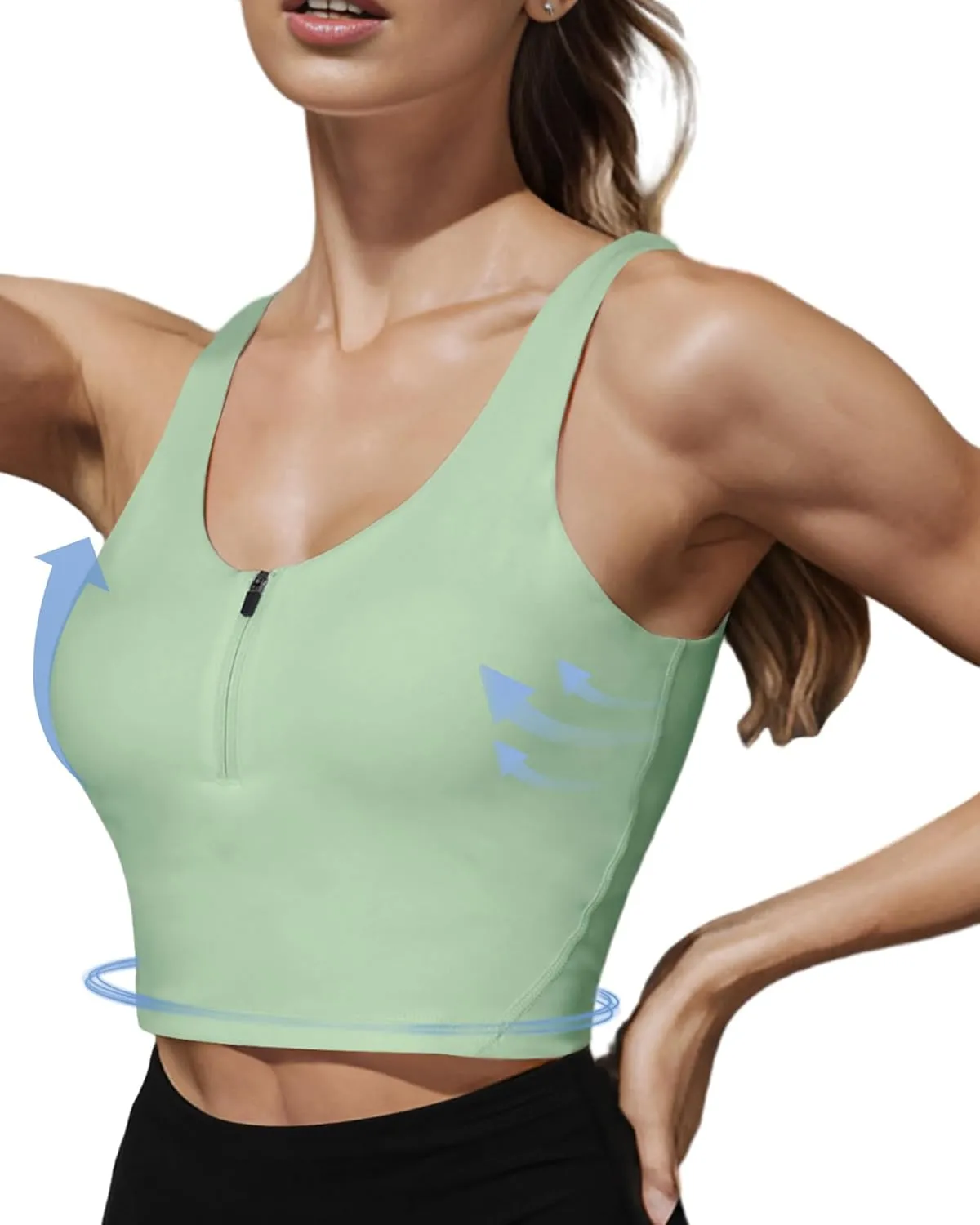 HORISUN Sports Bra Longline Zip Front Closure Workout Tops Yoga Crop Tank Top with Built in Bra for Women