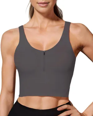 HORISUN Sports Bra Longline Zip Front Closure Workout Tops Yoga Crop Tank Top with Built in Bra for Women