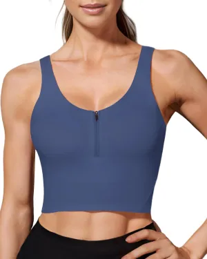 HORISUN Sports Bra Longline Zip Front Closure Workout Tops Yoga Crop Tank Top with Built in Bra for Women