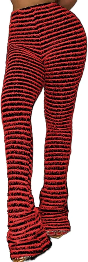 HuiSiFang Stacked Sweatpants for Women Fringe Tassels Patchwork Knitted Bodycon Leggings