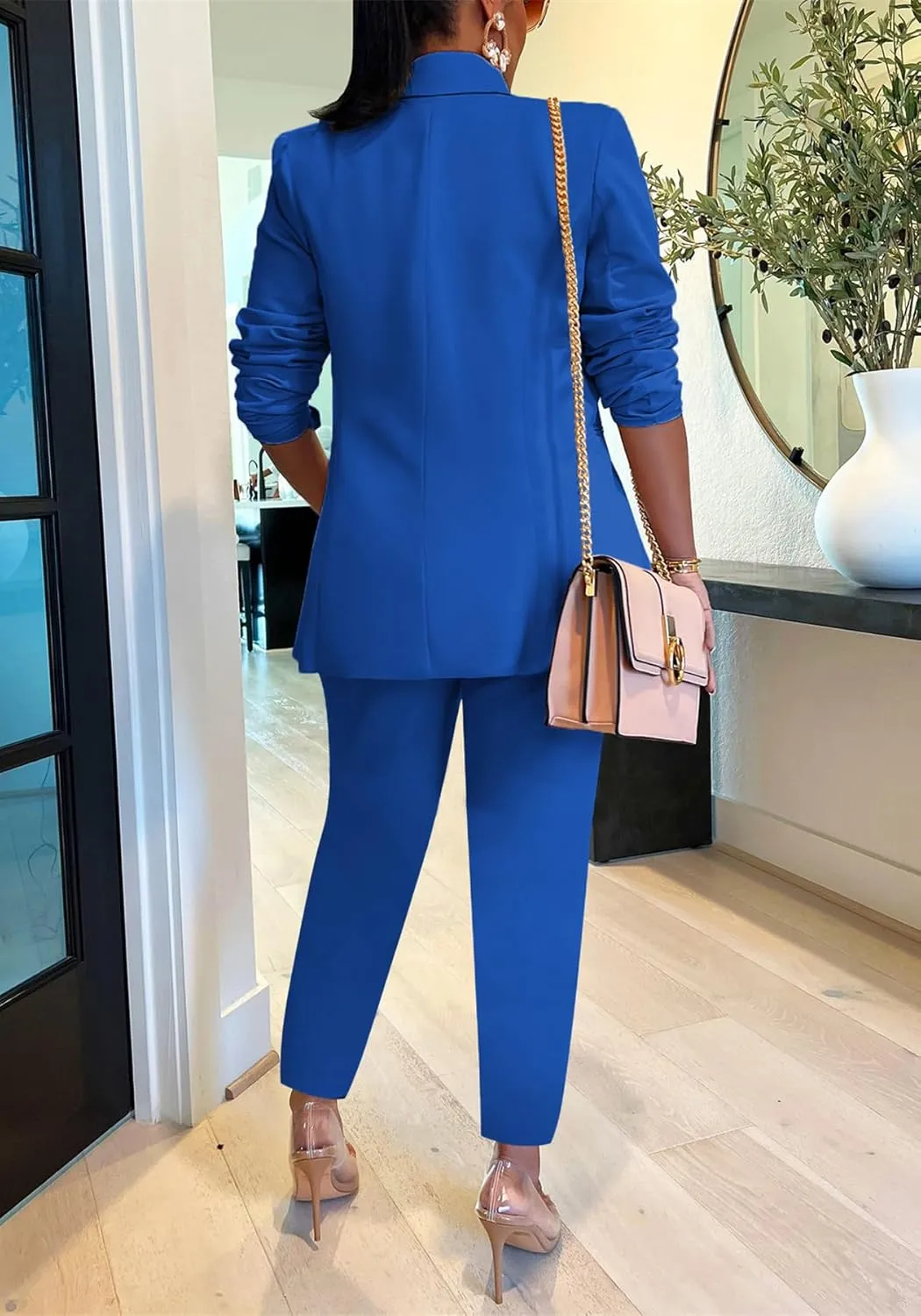 HuiSiFang Women's Blazer and Pants 2 Piece Suits 2025 Fall Fashion Solid Color Casual Blazer Sets