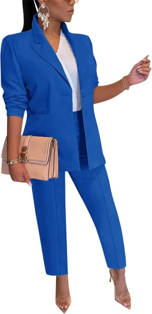 HuiSiFang Women's Blazer and Pants 2 Piece Suits 2025 Fall Fashion Solid Color Casual Blazer Sets