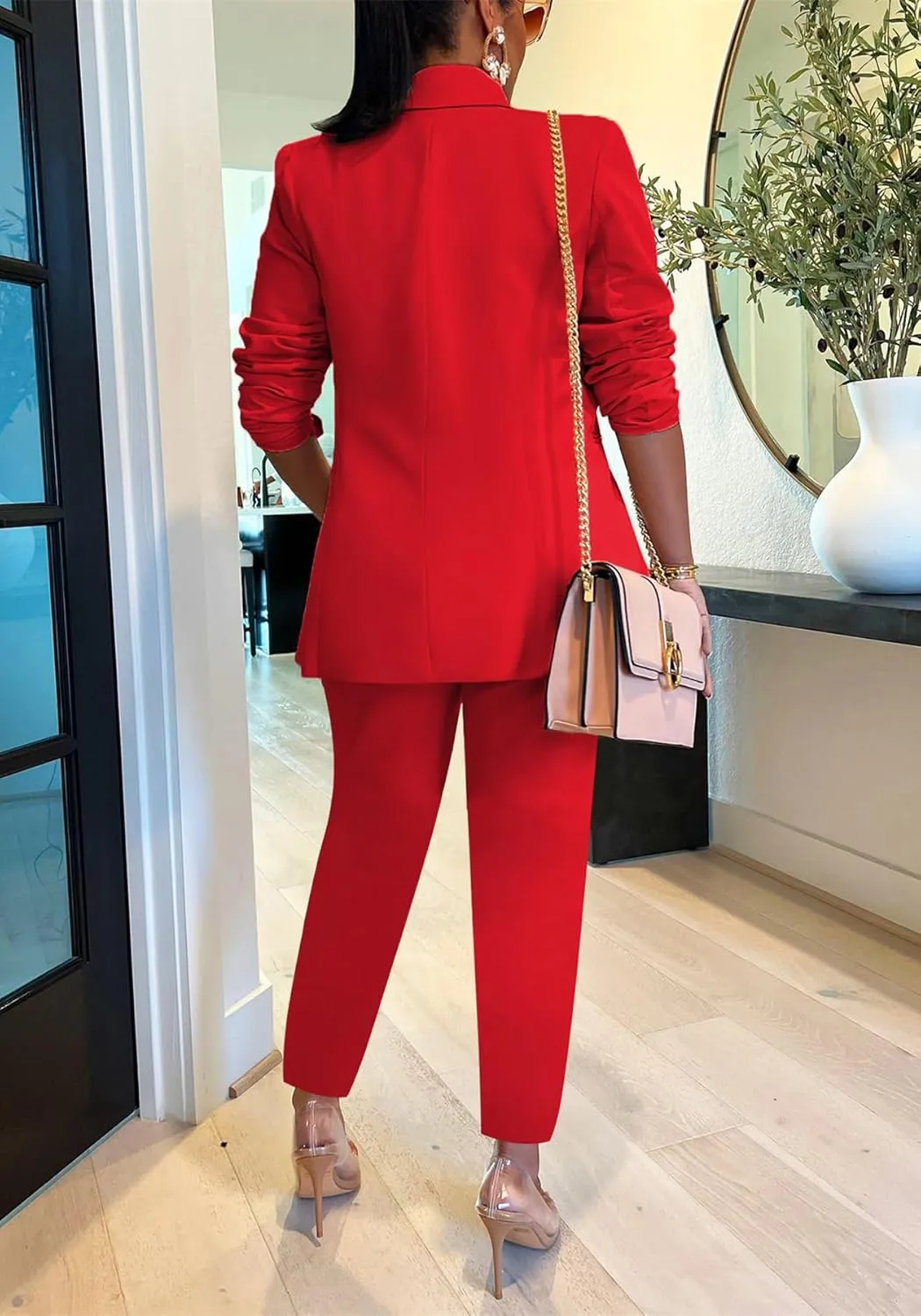 HuiSiFang Women's Blazer and Pants 2 Piece Suits 2025 Fall Fashion Solid Color Casual Blazer Sets