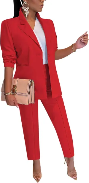 HuiSiFang Women's Blazer and Pants 2 Piece Suits 2025 Fall Fashion Solid Color Casual Blazer Sets