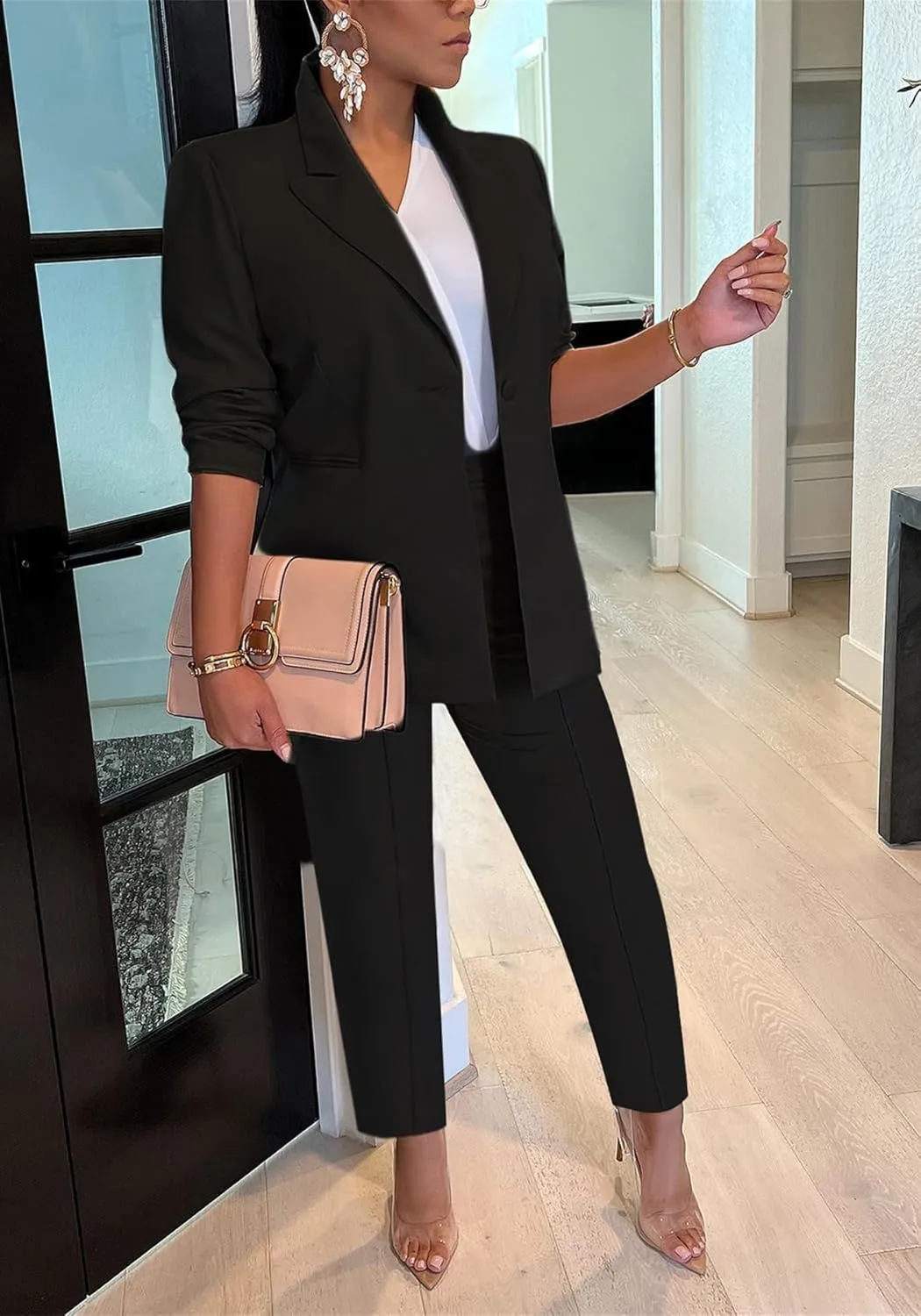 HuiSiFang Women's Blazer and Pants 2 Piece Suits 2025 Fall Fashion Solid Color Casual Blazer Sets