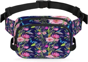 Hummingbirds Flower Aesthetic Fanny Pack Crossbody Bags for Women Men Waist Packs Hip Bum Bag Cross Body Fanny Pack with Adjustable Strap for Running Hiking Travel