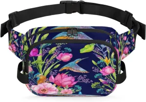 Hummingbirds Flower Aesthetic Fanny Packs for Women Men Fashion Waist Packs Belt Bag Water-resistant Crossbody Bag Waist Pouch Waist Pack Hip Bum Bag for Hiking Casual Travel Cycling