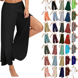 Hvyesh Wide Leg Pants for Women 2023 Summer Fashion High Waist Long Slit Flowy Flare Yoga Pant Plus Size Trousers