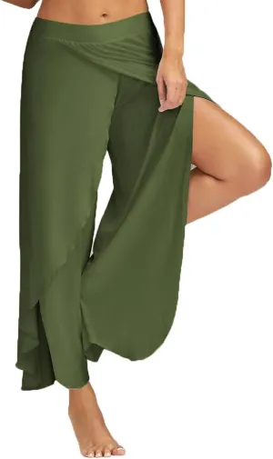 Hvyesh Wide Leg Pants for Women 2023 Summer Fashion High Waist Long Slit Flowy Flare Yoga Pant Plus Size Trousers