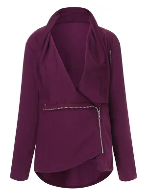 Irregular Side Zipper Women Coats