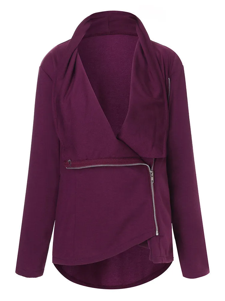 Irregular Side Zipper Women Coats