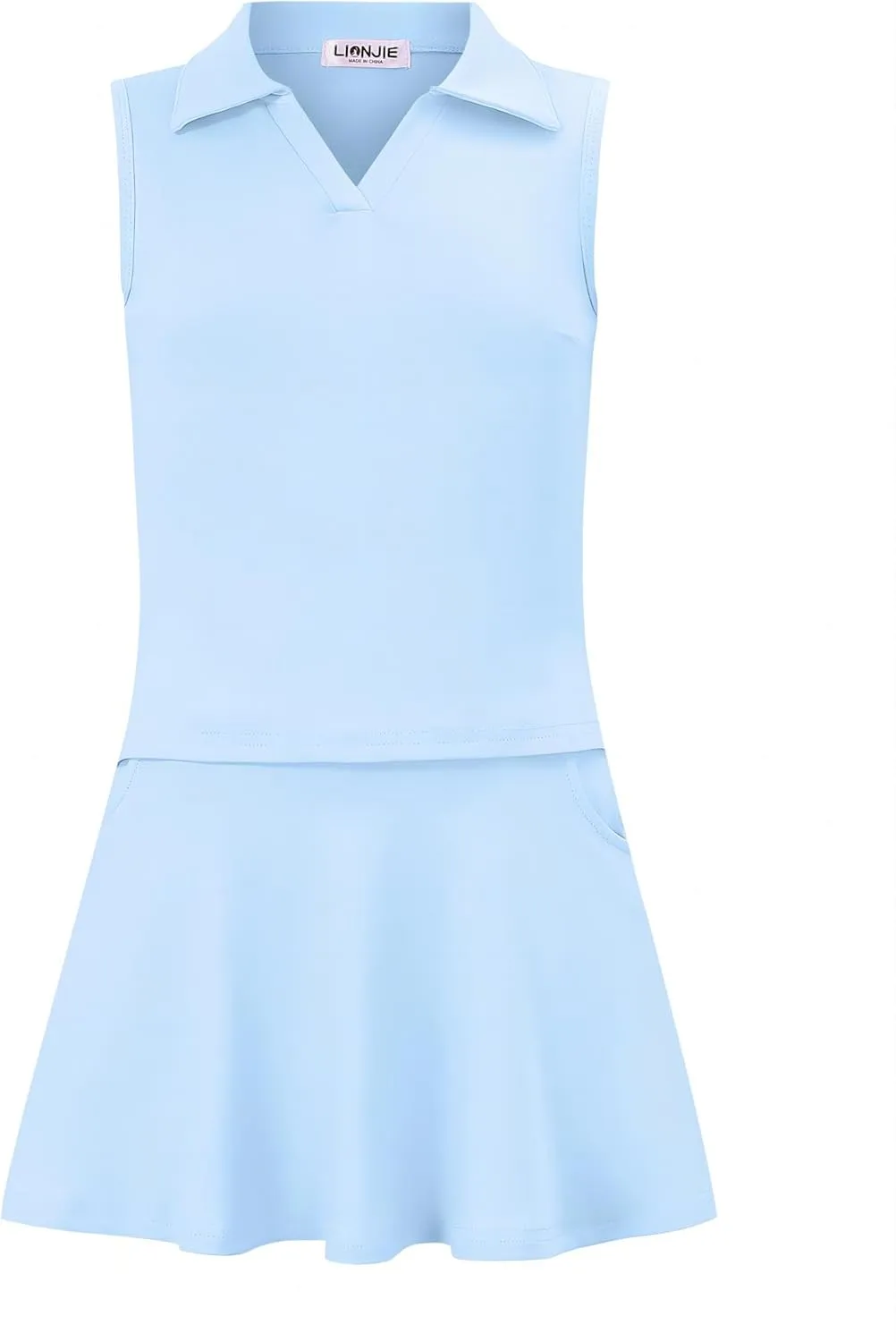 Kids Girls Tennis Golf Dress Outfit Sleeveless Dress with Pockets Athletic Skorts and Polo Tank Top Sets