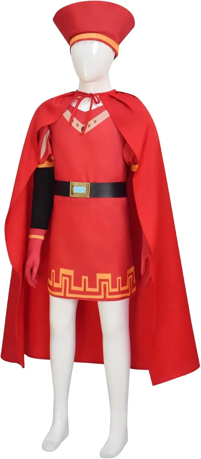 Kids Lord Farquaad Costume Red Cloak Tops Hat Belt Gloves Full Set King Farquaad Cosplay Wig for Halloween