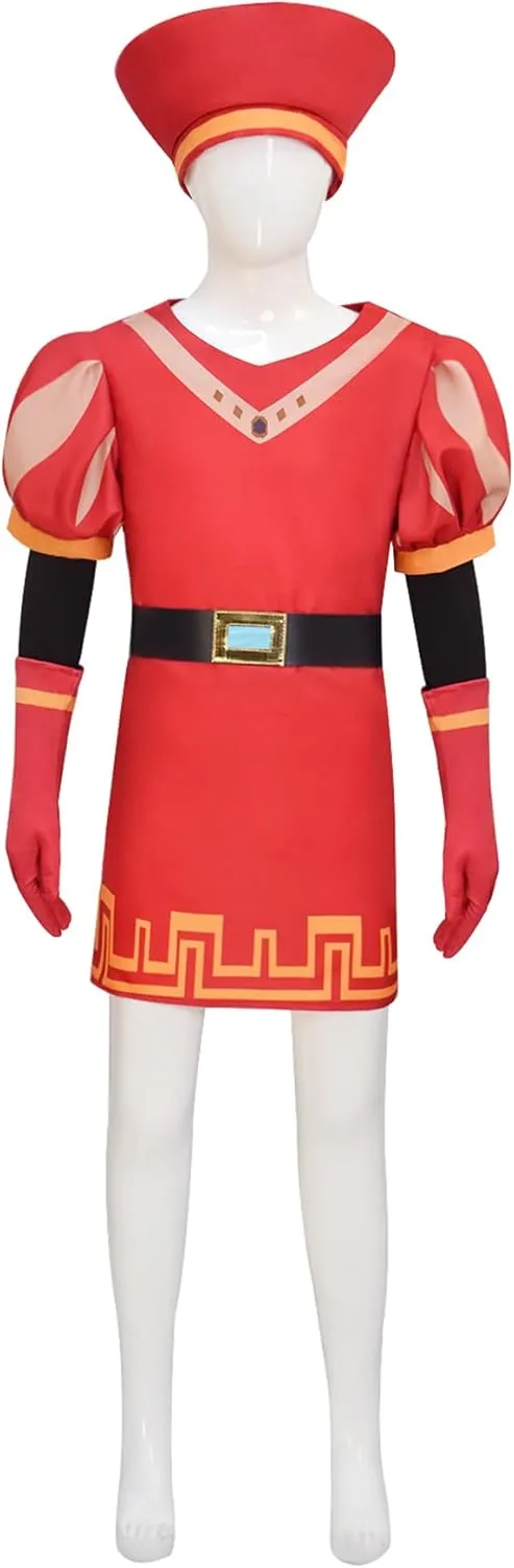 Kids Lord Farquaad Costume Red Cloak Tops Hat Belt Gloves Full Set King Farquaad Cosplay Wig for Halloween