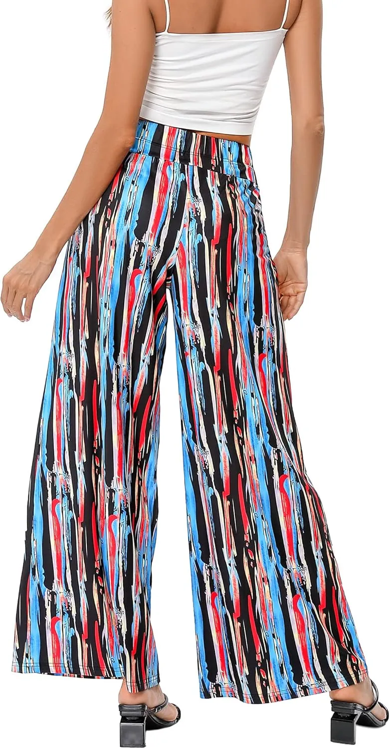 KOJOOIN Women's Wide Leg Pants Casual Palazzo Summer Flowy Pants Elastic High Waist Lounge Drawstring Long Trousers for Women