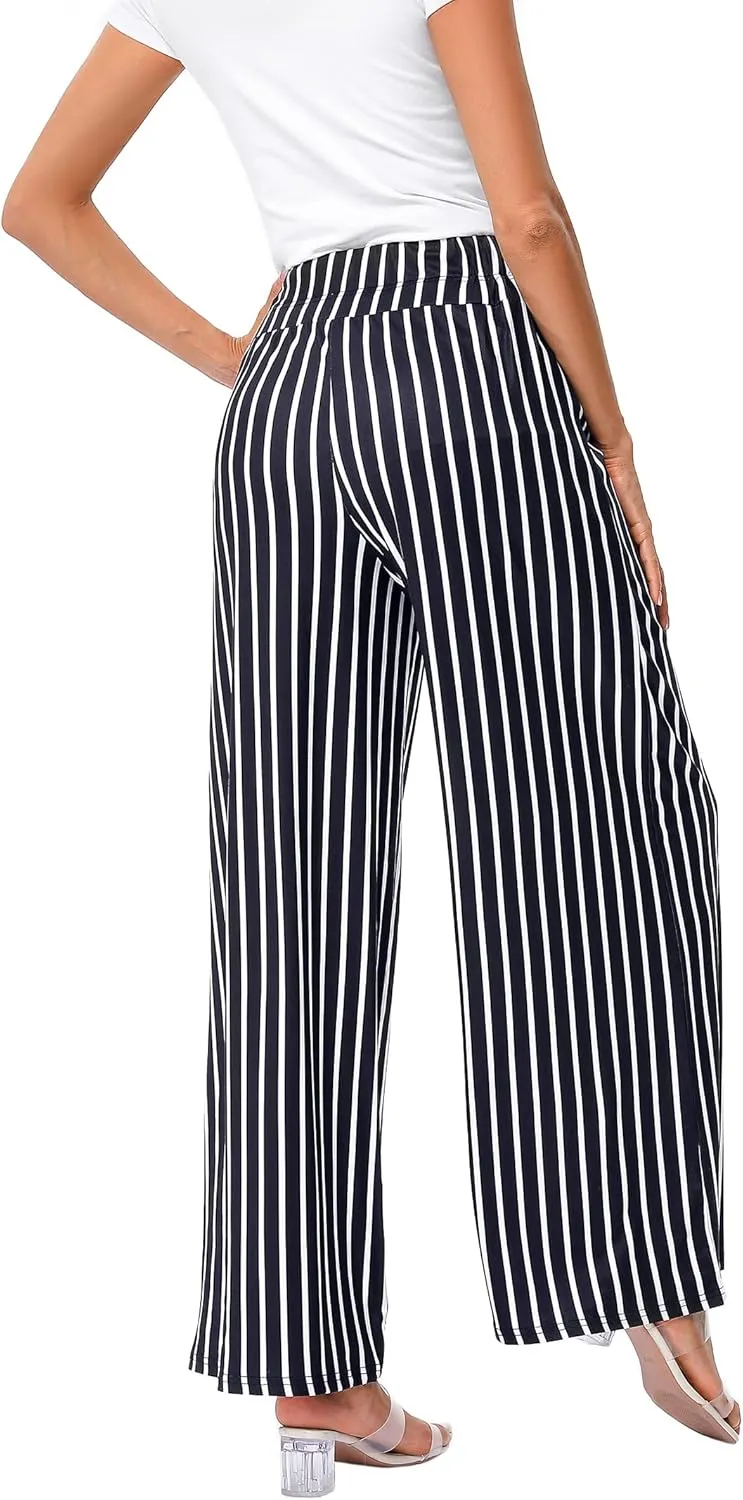 KOJOOIN Women's Wide Leg Pants Casual Palazzo Summer Flowy Pants Elastic High Waist Lounge Drawstring Long Trousers for Women