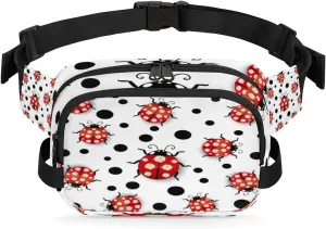 Ladybug With Dots Fanny Packs for Women Men Fashion Waist Packs Belt Bag Water-resistant Crossbody Bag White Black Waist Pouch Waist Pack Hip Bum Bag for Hiking Casual Travel Cycling