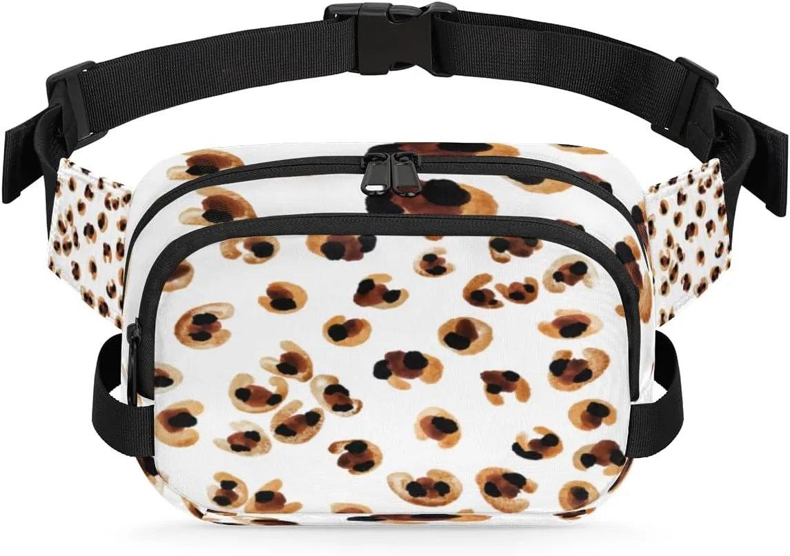 Leopard Gold White Fanny Pack Crossbody Bags for Women Men Waist Packs Hip Bum Bag Cross Body Fanny Pack with Adjustable Strap for Running Hiking Travel