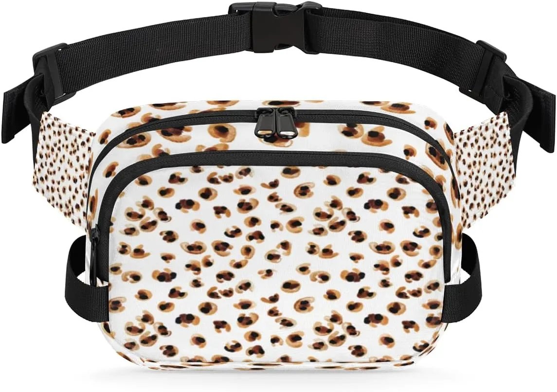 Leopard Gold White Fanny Packs for Women Men Fashion Waist Packs Belt Bag Water-resistant Crossbody Bag Waist Pouch Waist Pack Hip Bum Bag for Hiking Casual Travel Cycling