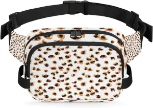 Leopard Gold White Fanny Packs for Women Men Fashion Waist Packs Belt Bag Water-resistant Crossbody Bag Waist Pouch Waist Pack Hip Bum Bag for Hiking Casual Travel Cycling