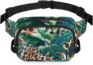 Leopard Leaf Pattern Fanny Pack Crossbody Bags for Women Men Waist Packs Hip Bum Bag Cross Body Fanny Pack with Adjustable Strap for Running Hiking Travel