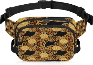 Leopard Print Brown Fanny Pack Crossbody Bags for Women Men Waist Packs Hip Bum Bag Cross Body Fanny Pack with Adjustable Strap for Running Hiking Travel